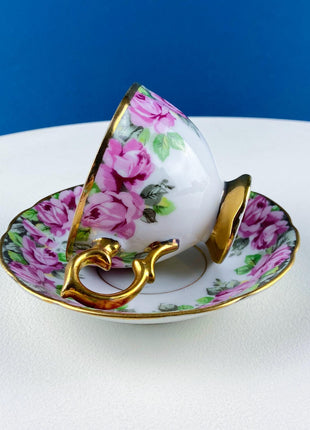 Vintage Royal Sealy Tea Coffee Cup & Saucer with Pink Roses Design. Dining Room Decor. Modern Farmhouse. Tea Garden Party Hosting Essentials