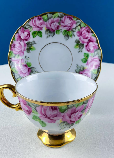 Vintage Royal Sealy Tea Coffee Cup & Saucer with Pink Roses Design. Dining Room Decor. Modern Farmhouse. Tea Garden Party Hosting Essentials