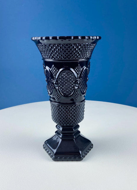 Vintage Ruby Red Avon Cape Cod Flower Vase. Large Pressed or "Sandwich" Glass, Roman Rosette Pattern. Dining Room Decor. Gift for Her.