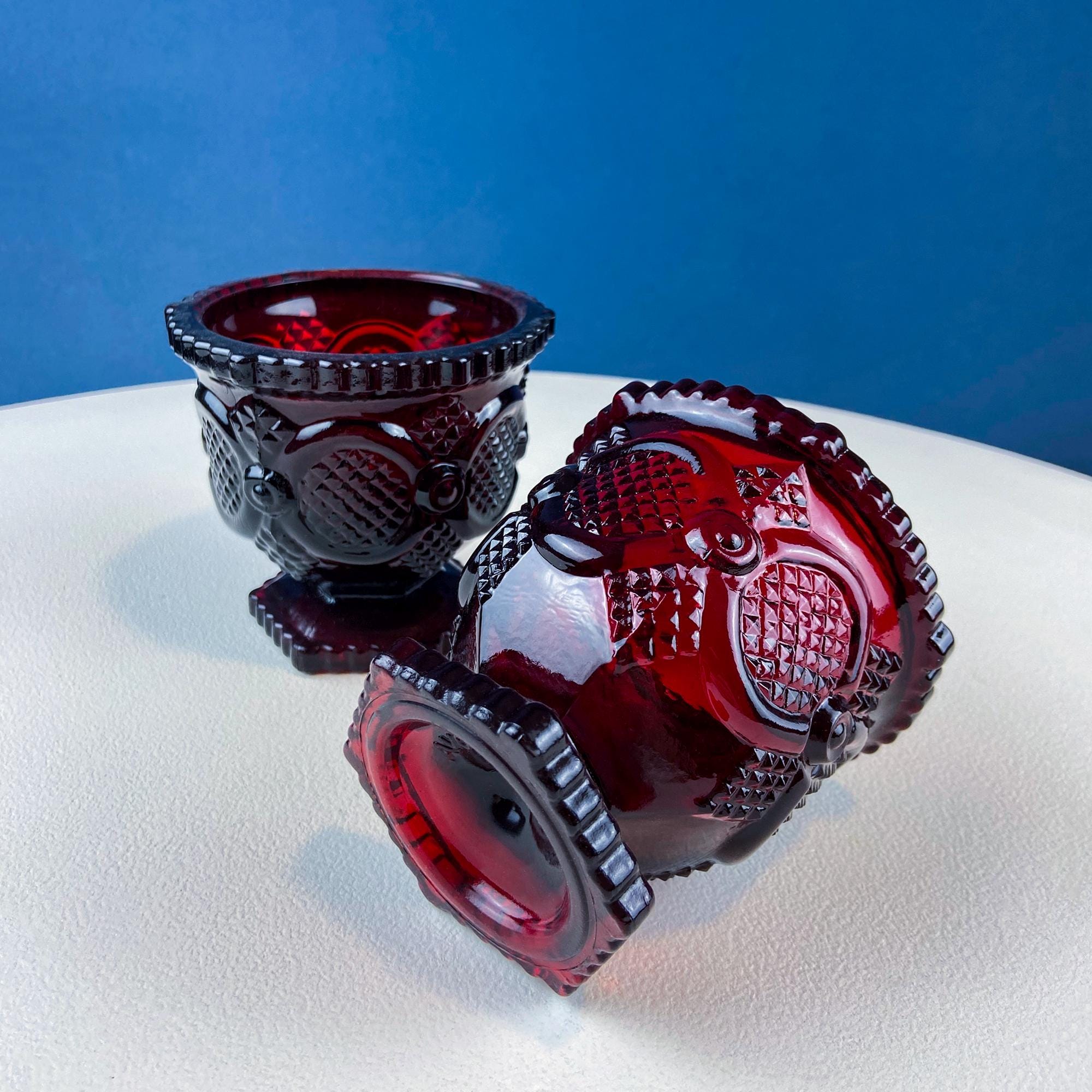 Vintage Ruby Red Avon Cape Cod Small Serving Bowls Cups. Set of 2. Pressed or Sandwich Glass, Roman Rosette Pattern. Dining Room Decor