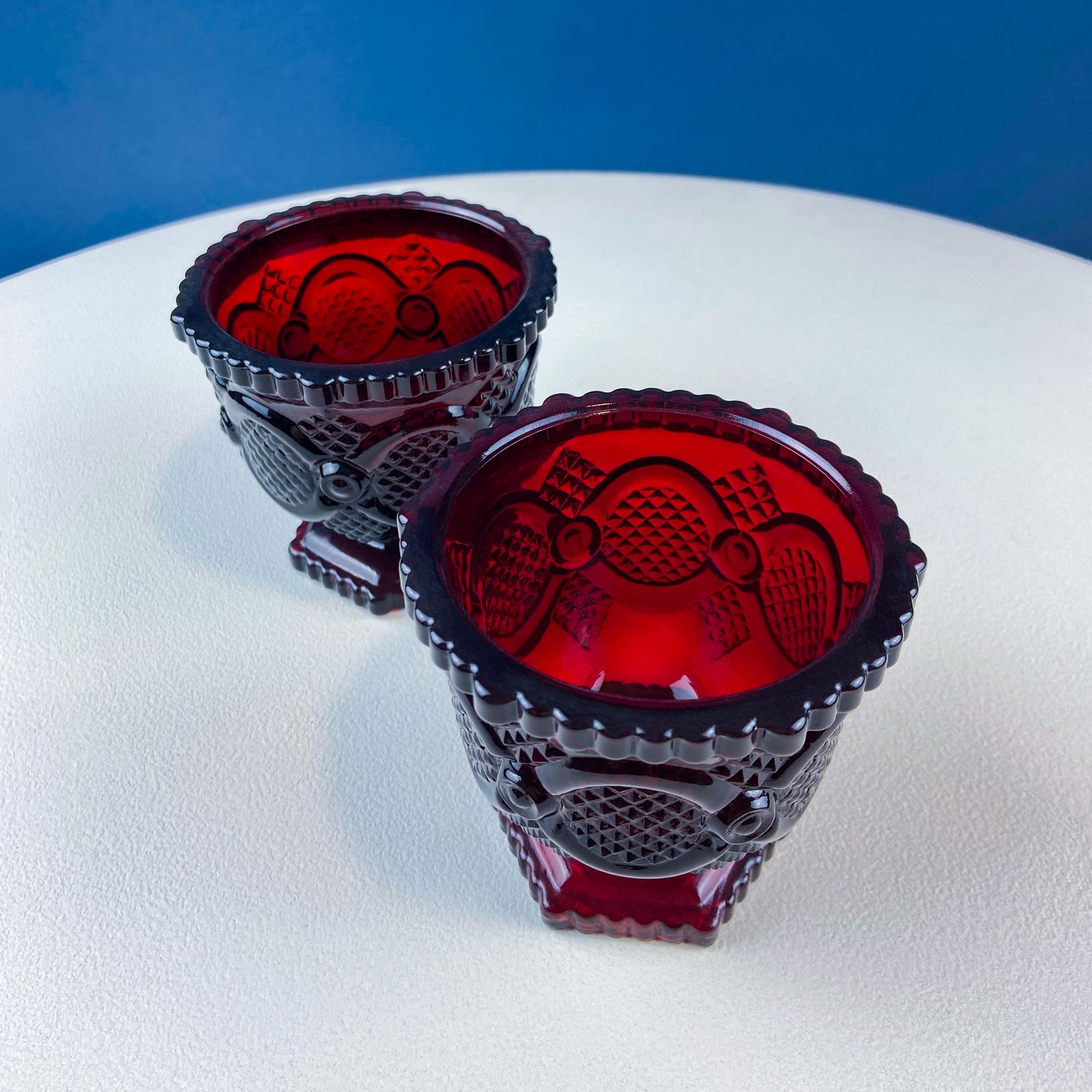 Vintage Ruby Red Avon Cape Cod Small Serving Bowls Cups. Set of 2. Pressed or Sandwich Glass, Roman Rosette Pattern. Dining Room Decor