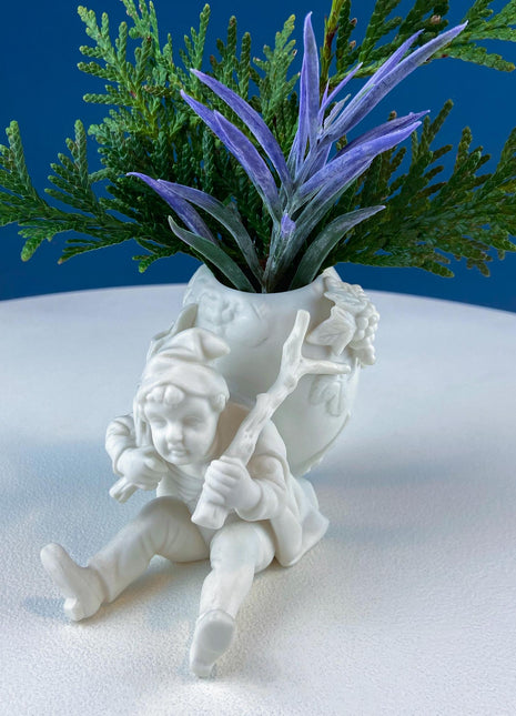 Vintage Small Flower Vase in the Shape of Boy Carrying Wine Barrel. Cafe Retail Home Bar Breakfast Tray Florist Supplies. Romantic Gift.