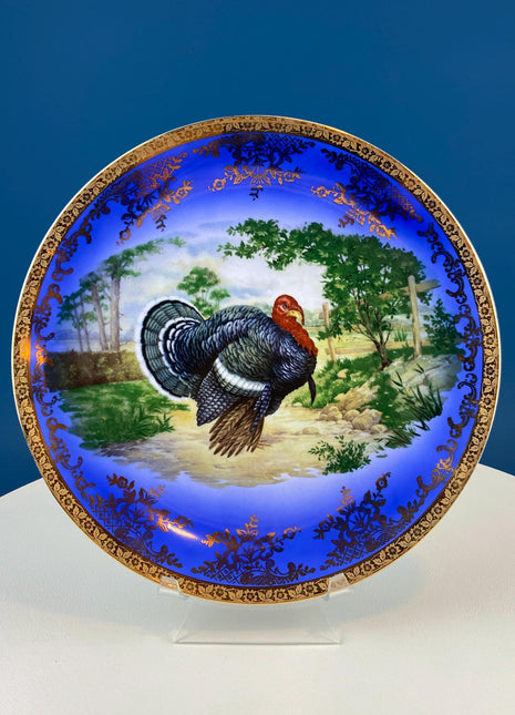 Magnificent Vintage Porcelain Turkey Platter. Cobalt Blue & Gold Large Serving Plate. Thanksgiving Celebration. Home Dining Room Decor.