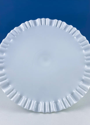 Vintage Thumb Print Milk Glass Cake Stand. White 12" Cake Serving Stand with Ruffled Edge. Wedding Birthday Holiday Celebration.