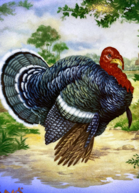 Magnificent Vintage Porcelain Turkey Platter. Cobalt Blue & Gold Large Serving Plate. Thanksgiving Celebration. Home Dining Room Decor.