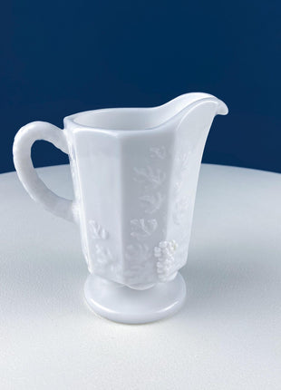 Vintage Westmoreland Milk Glass Pitchers with Vine & Grape Motif. 2 White Creamers. Dining Room Table Decor. Serveware. Gift for Him or Her
