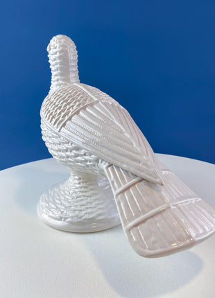 White Basket Weave Motif Ceramic Bird Flower Vase Storage Container Thanksgiving Table Display. Removable Wings. Dining Room Decor.