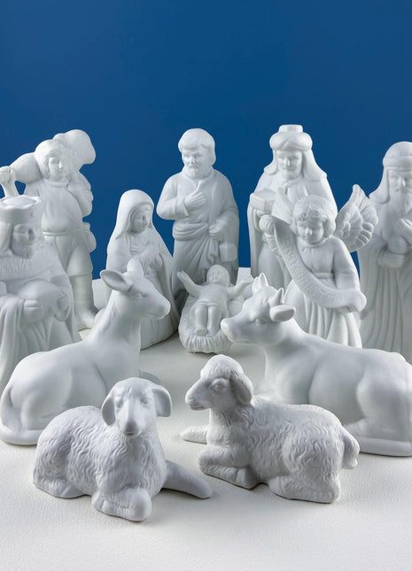White Bisque Nativity Set. Classic Traditional Minimal Christmas Decoration. 12 Figure Collection. Seasonal Display. Gift for Him or Her.