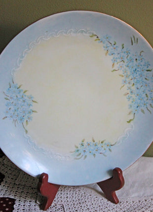 Dinner Plate with Hand Painted Forget Me Not and Gold Rim. Plate Made by Holiday China in Germany.