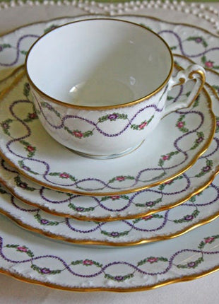 Antique Limoges Salad or Dessert Plates with Matching Serving Bowl. Set of 9 8.5" Plates. Dining Table Decor. French Country Living.