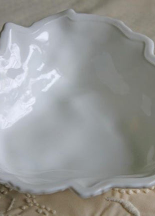 Antique Westmoreland Milk Glass Bowl with Embossed Grapes & Vines Motif and Scalloped Edge. White Oval Serving Dish. Table Kitchen Decor.