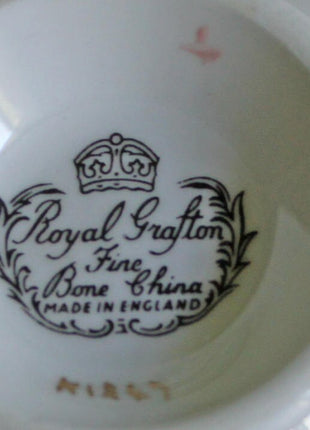 SOLD. Antique Royal Grafton Tea Cup and Saucer with Scalloped Gold Rim and Flowers