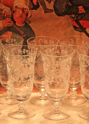 Vintage Cambridge Rose Point Etched Crystal Champagne or Low Sherbet Glasses, Set of 4, Collection #2