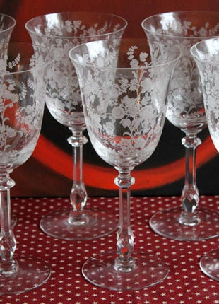 Vintage Cambridge Rose Point Etched Crystal Champagne or Low Sherbet Glasses, Set of 4