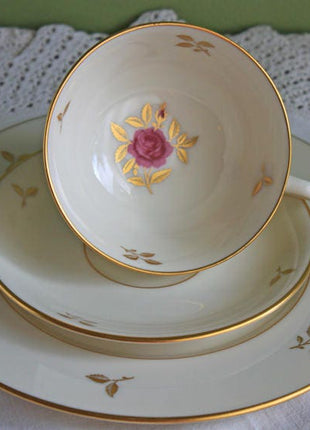 SOLD - Cup / Saucer / Plate Set. Porcelain Trio by Lenox P-471 with Rhodora Pattern.