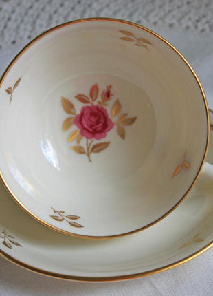 SOLD - Cup / Saucer / Plate Set. Porcelain Trio by Lenox P-471 with Rhodora Pattern.