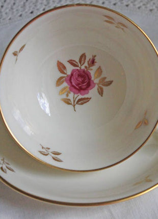 Lenox Tea Cup & Saucer. Creamy White with Gold Rim Tea or Coffee Set. Olympia by Lenox. Porcelain Made in the USA.