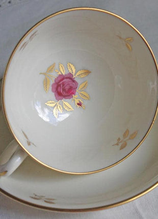 SOLD - Cup / Saucer / Plate Set. Porcelain Trio by Lenox P-471 with Rhodora Pattern.