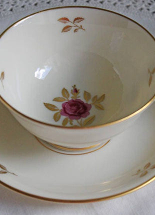 SOLD - Cup / Saucer / Plate Set. Porcelain Trio by Lenox P-471 with Rhodora Pattern.