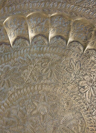 Round Brass Vintage Tray Table Top Wall Art. Large Reticulated Lacey Ornate Hand Pounded Platter. Ethnic Home Decor.