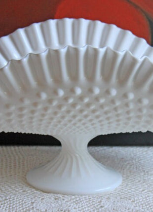 Vintage Milk Glass Serving Bowl with Fluted Sides and Reticulated Edge. White Dish with Lacey Edge. Home Kitchen Dining Table Decor.