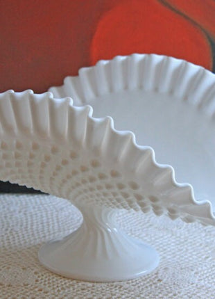 Vintage Milk Glass Serving Bowl with Fluted Sides and Reticulated Edge. White Dish with Lacey Edge. Home Kitchen Dining Table Decor.