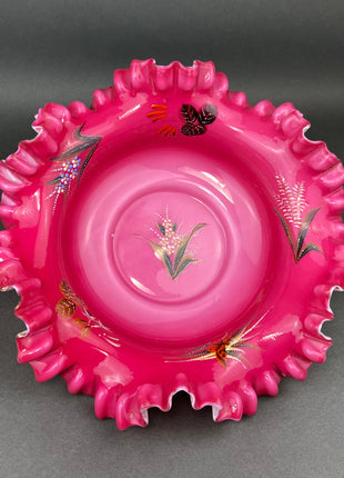 Antique Nippon Porcelain Bowl. Centerpiece Dish with Scalloped Edges Gold Framework & Hand Painted Flowers. Dining Room Decor.