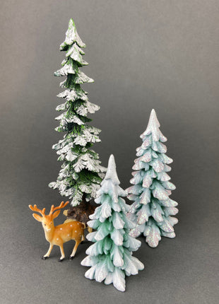 3 Porcelain Snow Covered Pines for Christmas Village or Home Retail Display. Seasonal Decor. Gift for Him or Her, Kids, or Kid at Heart.