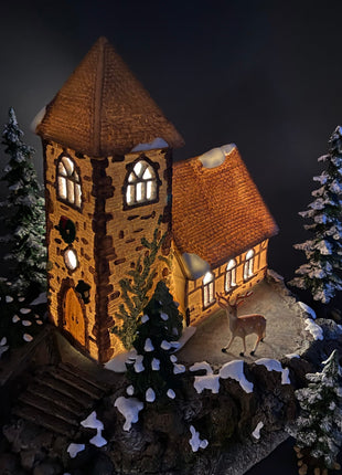 Illuminated Porcelain Christmas Village House.Grand Cathedral Church. Limited Edition. O'Well 2000. Night Light. Home or Retail Display.