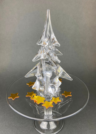 Lead Crystal Christmas Tree with Green Speckles. Hand Crafted Glass Pine Tree. Stylish Dining Table Decor. Seasonal or Everyday Display.