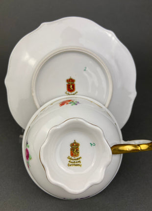 Antique Schumann ArzbergTea Cup and Saucer. Black and Gold. Made in Germany.