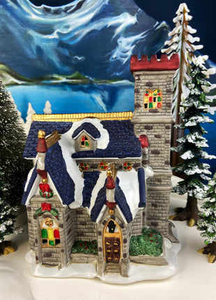 Christmas Village Illuminated House. Red Roof Cabin. Limited Edition by O'Well, 2004. Porcelain Lighted Seasonal Display. Collectible.