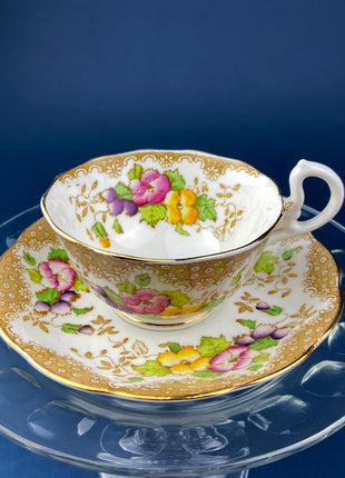 Vintage Paragon Minuet Tea Cup and Saucer, Floral Embroidery Motif