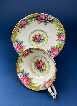 Vintage Paragon Minuet Tea Cup and Saucer, Floral Embroidery Motif