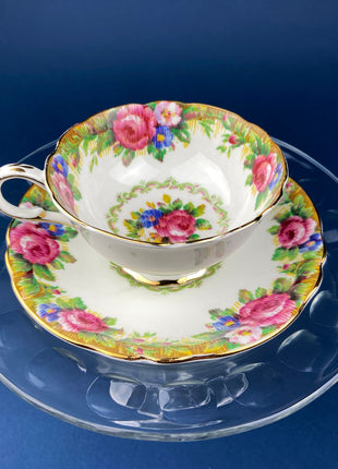 Vintage Paragon Minuet Tea Cup and Saucer, Floral Embroidery Motif