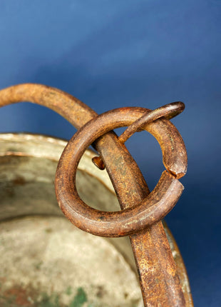Vintage Copper Cauldron. Large Hand Pounded Bucket with Wrought Iron Handle. Hand Hammered Rustic Home Dining Room Decor. Gift for Him Her.