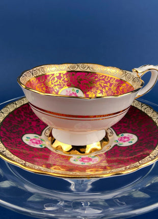 Bowl. Antique Porcelain Bowl by RS Prussia. Hand Painted Fine Porcelain Bowl with Wild Roses. Embossed Decoration, Scalloped Rim.