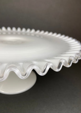 Vintage XLarge Milk Glass Serving Tray with Scalloped Edge. Bath Console Strage. High Tea. Modern Farmhouse. Dining Room Table Display.