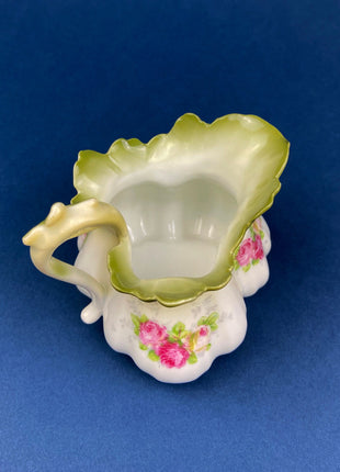 Bowl. Antique Porcelain Bowl by RS Prussia. Hand Painted Fine Porcelain Bowl with Wild Roses. Embossed Decoration, Scalloped Rim.