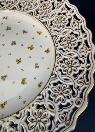 Bowl. Antique Porcelain Bowl by RS Prussia. Hand Painted Fine Porcelain Bowl with Wild Roses. Embossed Decoration, Scalloped Rim.