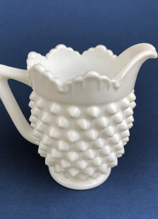 Vintage Fenton Milk Glass Sugar Bowl and Creamer. White Hobnail Serving Dishes with Scalloped Rims. Collectible Glass. Dining Room Decor.