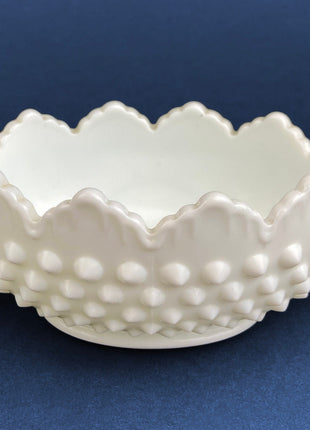 Vintage Fenton Milk Glass Sugar Bowl and Creamer. White Hobnail Serving Dishes with Scalloped Rims. Collectible Glass. Dining Room Decor.