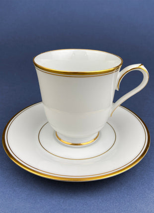 Noritake Legendary Crestwood Platinum Tea Set. 8 White Cups & Saucers with Silver Embossed Bands. 4 Matching Dessert Plates. Dining Rm Decor