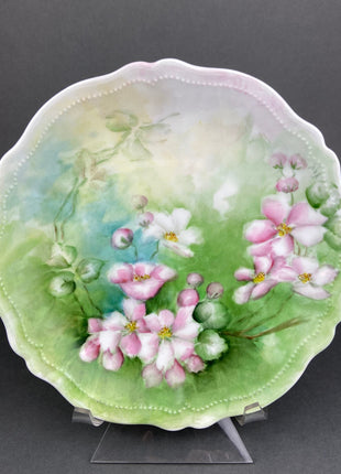 Antique Decorative Plate by Imperial Vienna. Hand Painted Pink Roses Motif. Collectable Serving Platter. M.Z. Austria. 1900-1909.