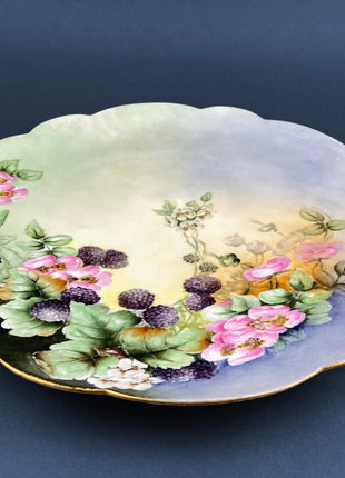 Antique Decorative Plate by Imperial Vienna. Hand Painted Pink Roses Motif. Collectable Serving Platter. M.Z. Austria. 1900-1909.