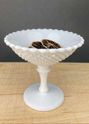 Vintage Jeanette Milk Glass Serving Bowl & Matching Underplate. "Cube" (Cubist) Pattern Mayonnaise Bowl. Home Dining Kitchen Table Decor.