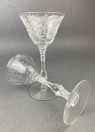 Vintage Cambridge Rose Point Etched Crystal Champagne or Low Sherbet Glasses, Set of 4, Collection #2