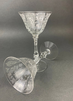 Vintage Cambridge Rose Point Etched Crystal Champagne or Low Sherbet Glasses, Set of 4