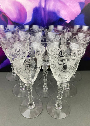 Vintage Cambridge Rose Point Etched Crystal Champagne or Low Sherbet Glasses, Set of 4, Collection #2