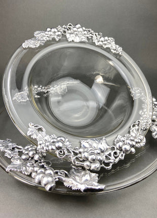 Antique Oval Silver & Glass Serving Platter. Godinger Silver Art. Fluted Glass with Etched Reticulated Silver Tray. Hosting Essential.